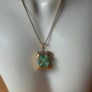 Chateau D Argent Genuine 12mm. by 10mm. Aqua Marine 925 Gold Vermeil Necklace
